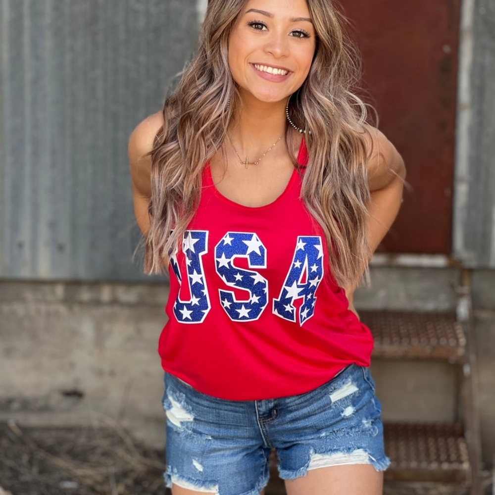 NEW TEXAS TRUE THREADS Red USA Graphic Tank Top